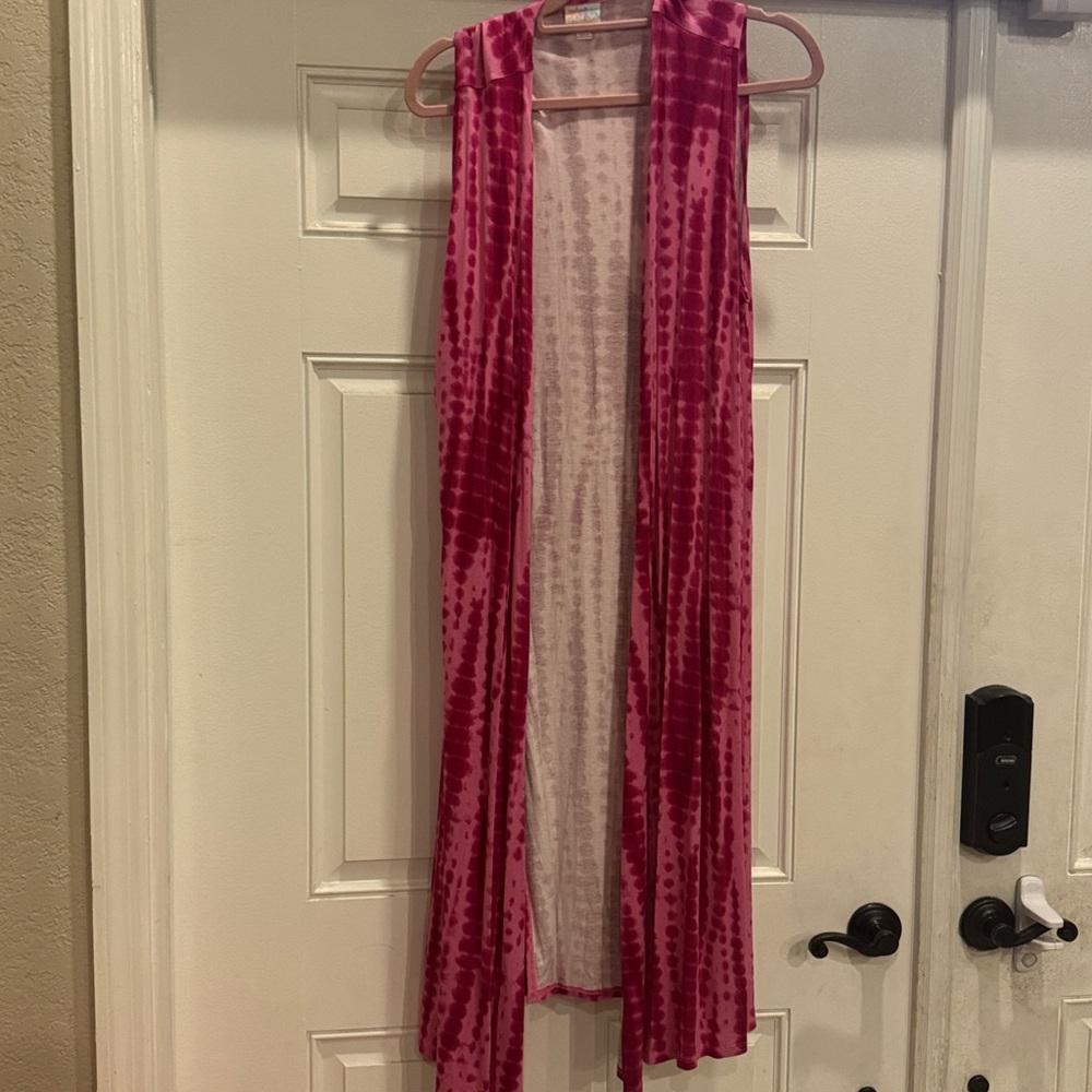 New NWT LuLaRoe Pink Tye Dye Joy Cardigan Long Vest Medium